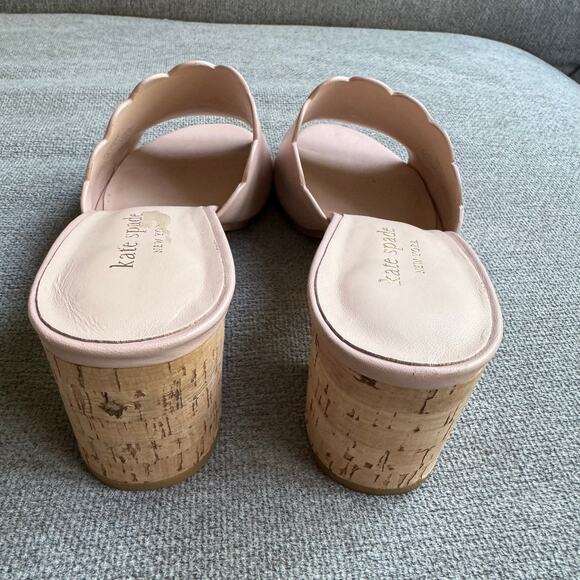 Kate Spade Warren Scalloped Slip On Leather Heels Sandals Pale Pink Sz 6.5 - Picture 11 of 11